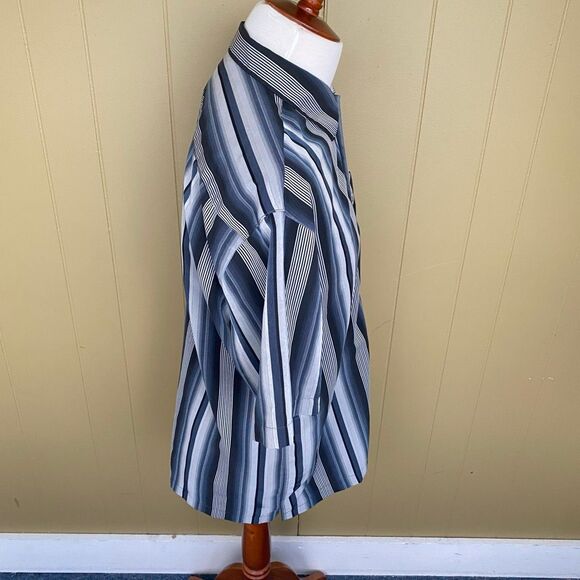 Batik Bay men L button up short sleeve stripe casual dress shirt black & tan - Picture 5 of 10